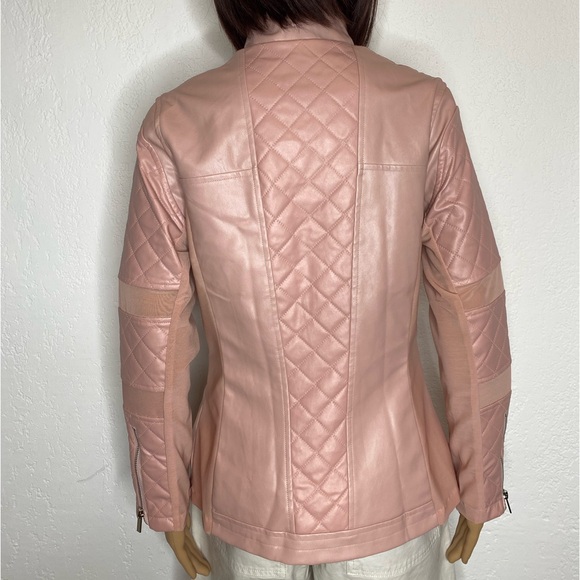 🆕 Buffbunny Faux Leather Moto Quilted Mesh Inset Full Zip Jacket Size M Pink - Picture 3 of 12